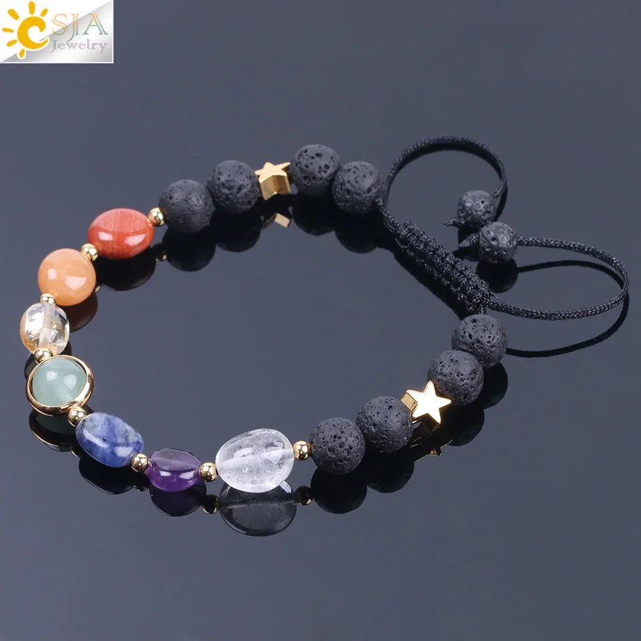 CSJA Natural Lava Rock 8MM 7 Chakra Bracelet Mixed Color Gems Stone Bracelets Crystal Quartz Sodalite Rope Chain Bangles F204 CSJA Natural Lava Rock 8MM 7 Chakra Bracelet Mixed Color Gems Stone Bracelets Crystal Quartz Sodalite Rope Chain Bangles F204